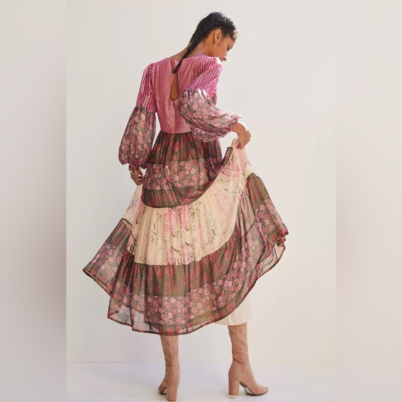 Anthropologie Mynah's Reynu Taandon Embroidered Floral Shimmer Maxi Dress - Picture 2 of 12